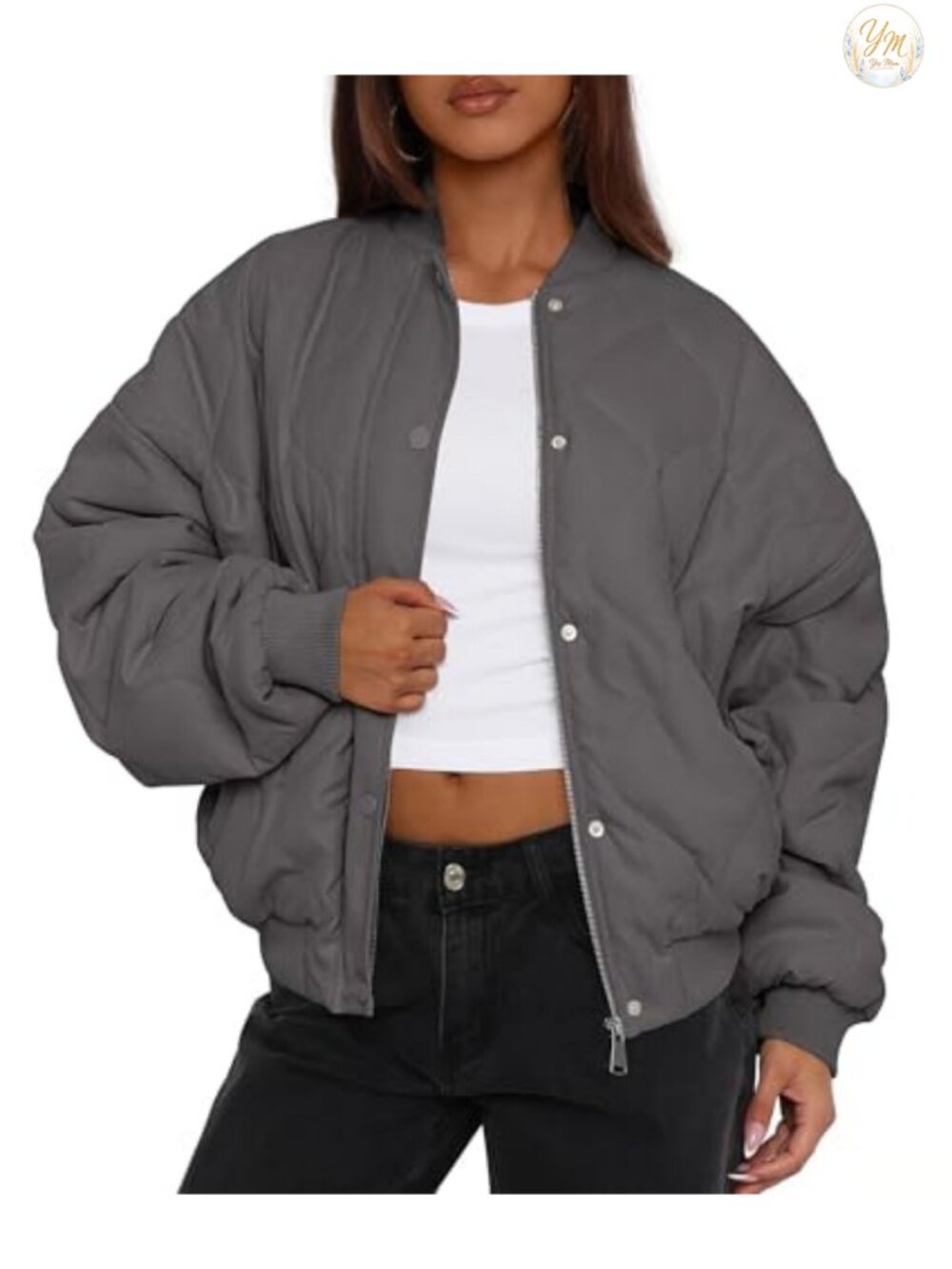Women's Quilted Bomber Jacket Cropped Zip Up Winter Coat